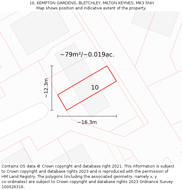 10, KEMPTON GARDENS, BLETCHLEY, MILTON KEYNES, MK3 5NH: Plot and title map