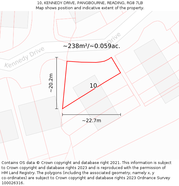 10, KENNEDY DRIVE, PANGBOURNE, READING, RG8 7LB: Plot and title map