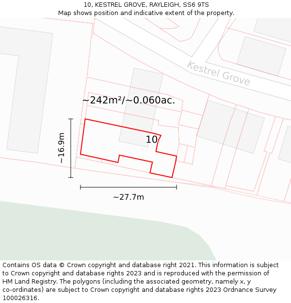 10, KESTREL GROVE, RAYLEIGH, SS6 9TS: Plot and title map