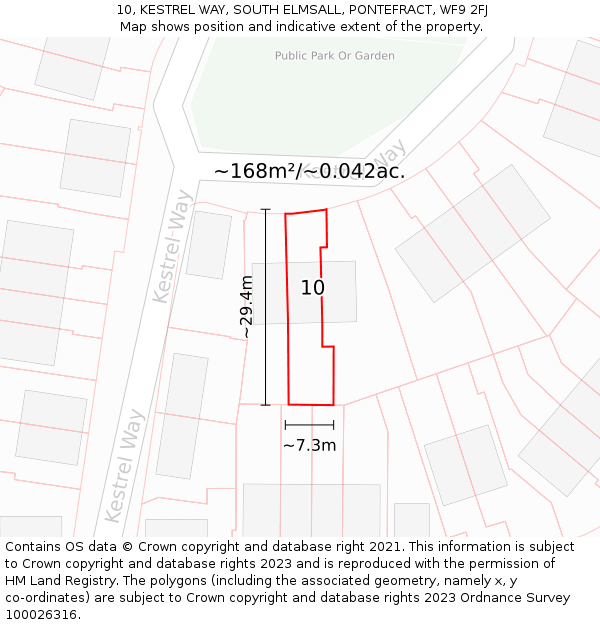 10, KESTREL WAY, SOUTH ELMSALL, PONTEFRACT, WF9 2FJ: Plot and title map