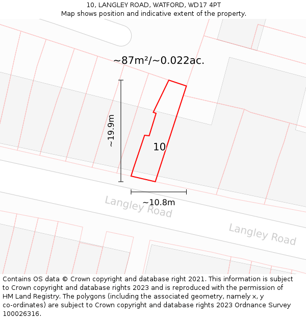 10, LANGLEY ROAD, WATFORD, WD17 4PT: Plot and title map