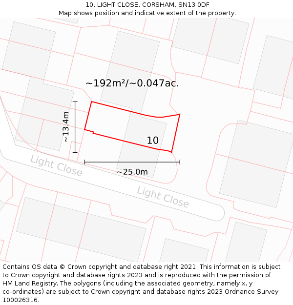 10, LIGHT CLOSE, CORSHAM, SN13 0DF: Plot and title map