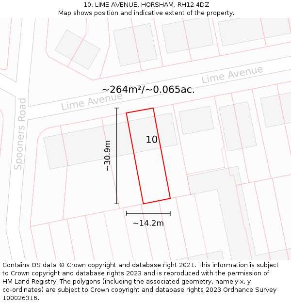 10, LIME AVENUE, HORSHAM, RH12 4DZ: Plot and title map