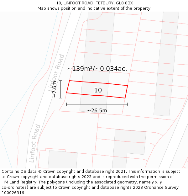10, LINFOOT ROAD, TETBURY, GL8 8BX: Plot and title map