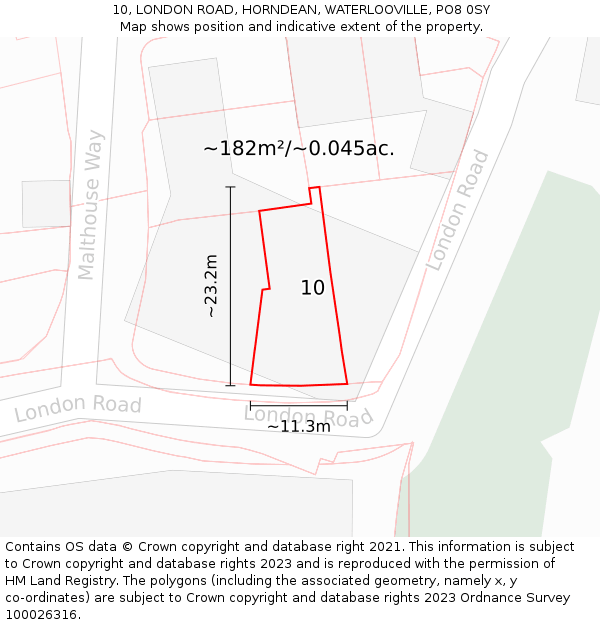 10, LONDON ROAD, HORNDEAN, WATERLOOVILLE, PO8 0SY: Plot and title map
