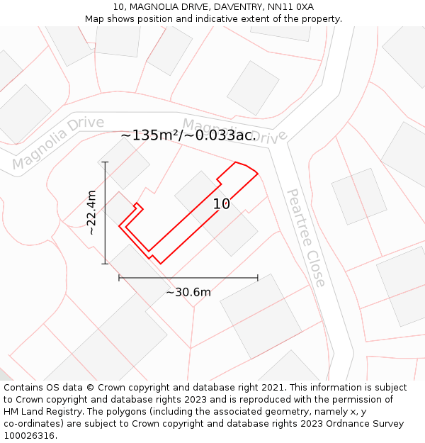 10, MAGNOLIA DRIVE, DAVENTRY, NN11 0XA: Plot and title map