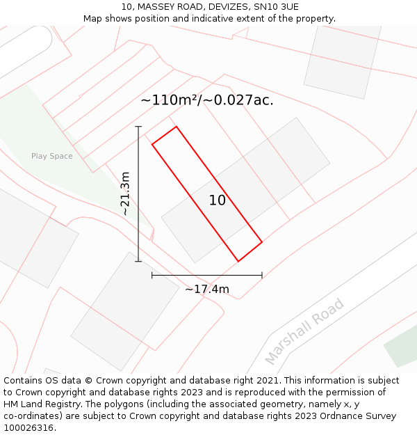 10, MASSEY ROAD, DEVIZES, SN10 3UE: Plot and title map