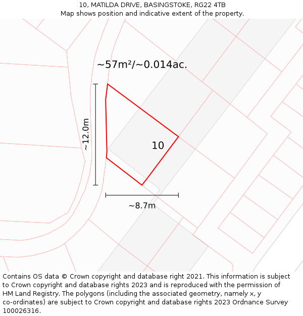 10, MATILDA DRIVE, BASINGSTOKE, RG22 4TB: Plot and title map