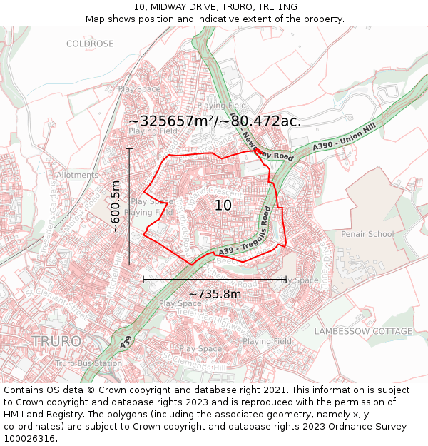 10, MIDWAY DRIVE, TRURO, TR1 1NG: Plot and title map