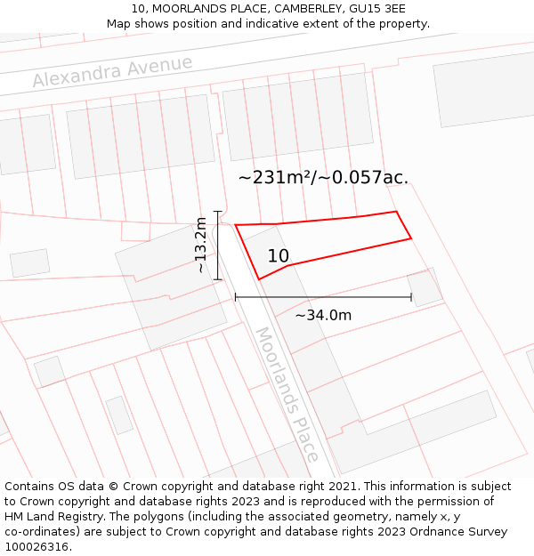 10, MOORLANDS PLACE, CAMBERLEY, GU15 3EE: Plot and title map