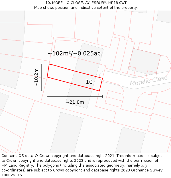 10, MORELLO CLOSE, AYLESBURY, HP18 0WT: Plot and title map
