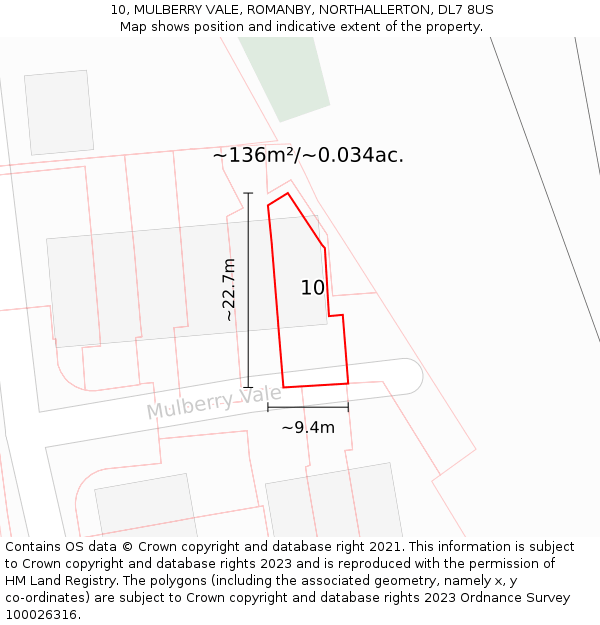 10, MULBERRY VALE, ROMANBY, NORTHALLERTON, DL7 8US: Plot and title map