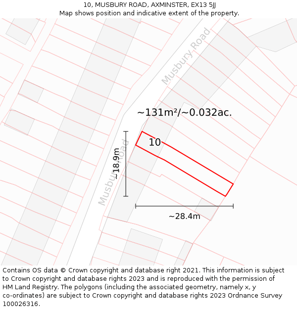 10, MUSBURY ROAD, AXMINSTER, EX13 5JJ: Plot and title map