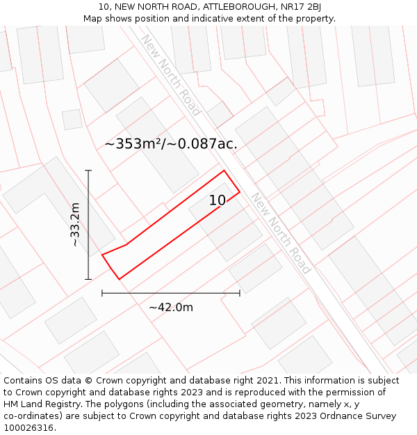 10, NEW NORTH ROAD, ATTLEBOROUGH, NR17 2BJ: Plot and title map