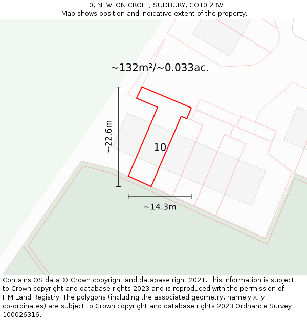 10, NEWTON CROFT, SUDBURY, CO10 2RW: Plot and title map
