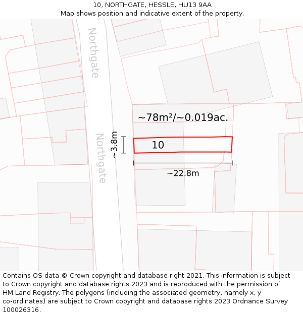 10, NORTHGATE, HESSLE, HU13 9AA: Plot and title map