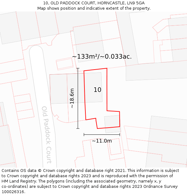 10, OLD PADDOCK COURT, HORNCASTLE, LN9 5GA: Plot and title map