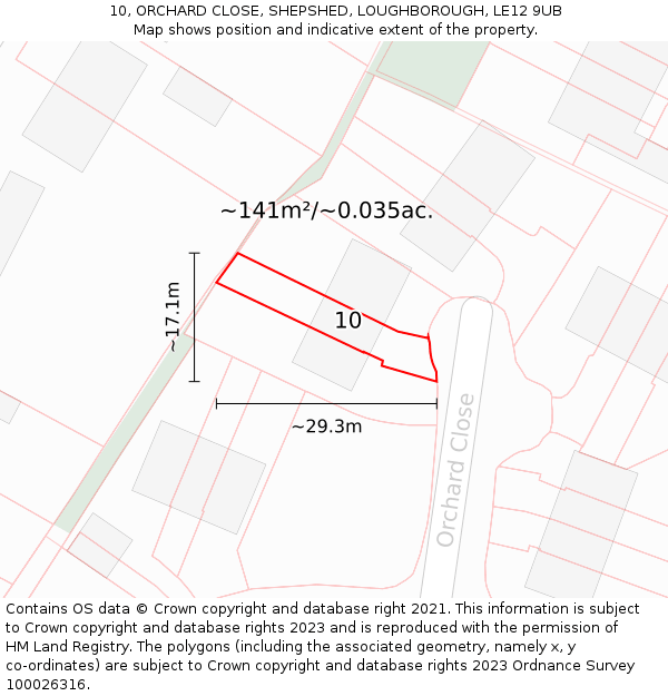 10, ORCHARD CLOSE, SHEPSHED, LOUGHBOROUGH, LE12 9UB: Plot and title map
