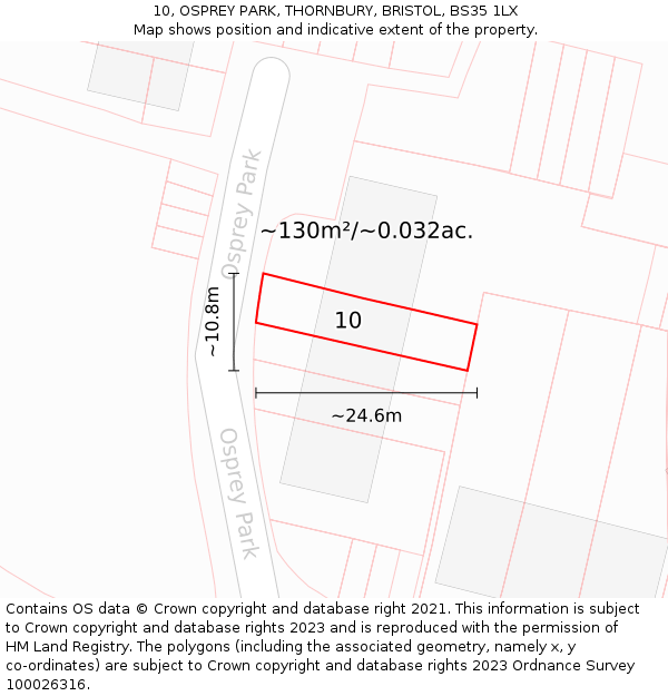 10, OSPREY PARK, THORNBURY, BRISTOL, BS35 1LX: Plot and title map