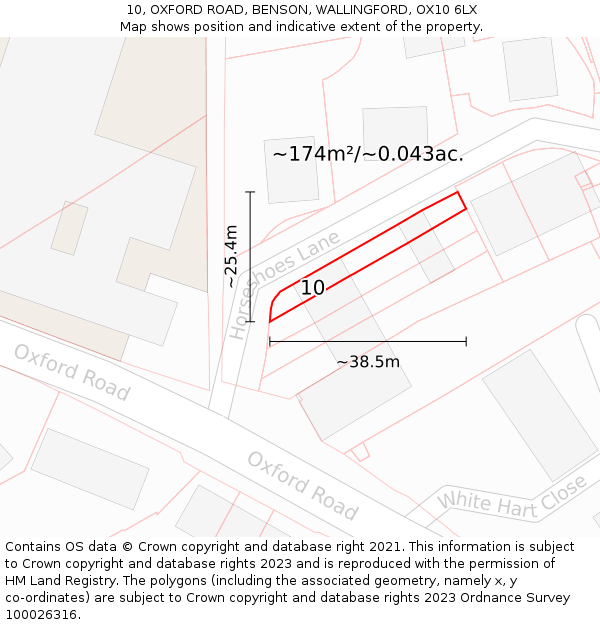 10, OXFORD ROAD, BENSON, WALLINGFORD, OX10 6LX: Plot and title map