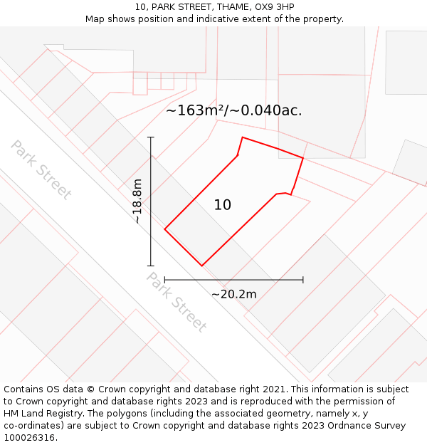 10, PARK STREET, THAME, OX9 3HP: Plot and title map