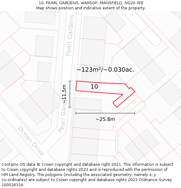 10, PEARL GARDENS, WARSOP, MANSFIELD, NG20 0FE: Plot and title map