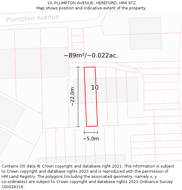 10, PLUMPTON AVENUE, HEREFORD, HR4 9TZ: Plot and title map