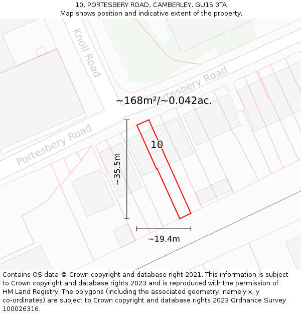 10, PORTESBERY ROAD, CAMBERLEY, GU15 3TA: Plot and title map