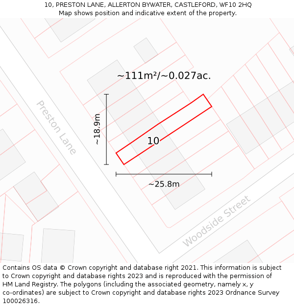 10, PRESTON LANE, ALLERTON BYWATER, CASTLEFORD, WF10 2HQ: Plot and title map