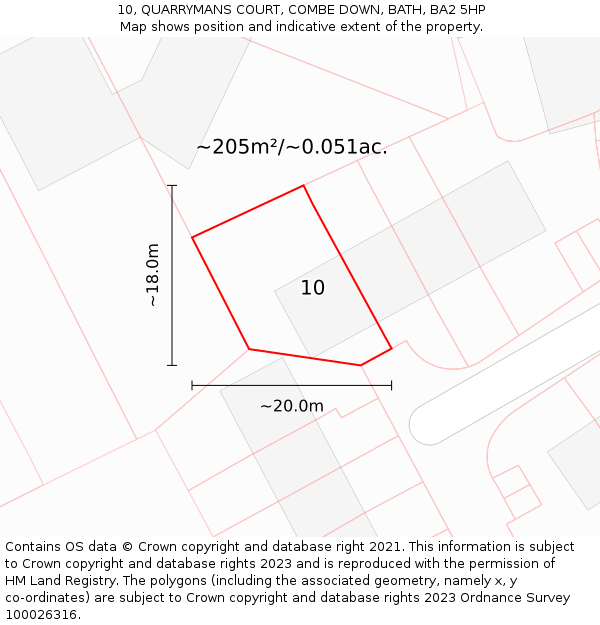 10, QUARRYMANS COURT, COMBE DOWN, BATH, BA2 5HP: Plot and title map