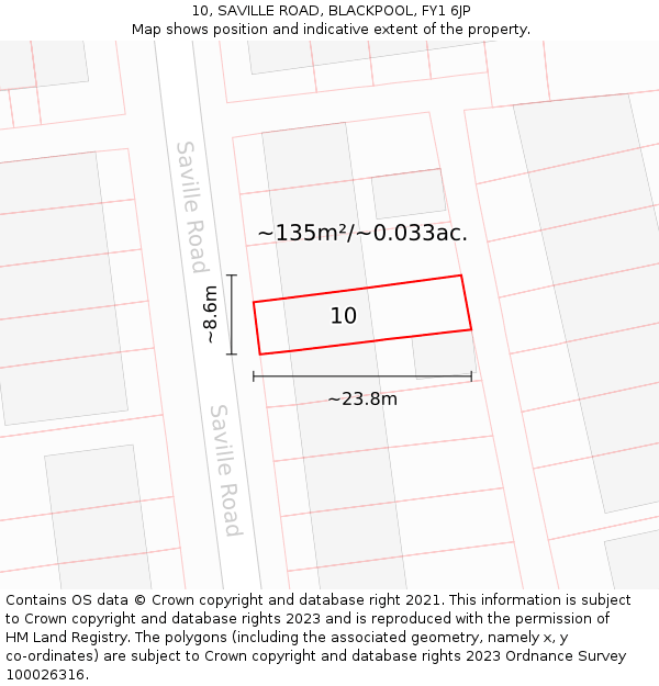 10, SAVILLE ROAD, BLACKPOOL, FY1 6JP: Plot and title map