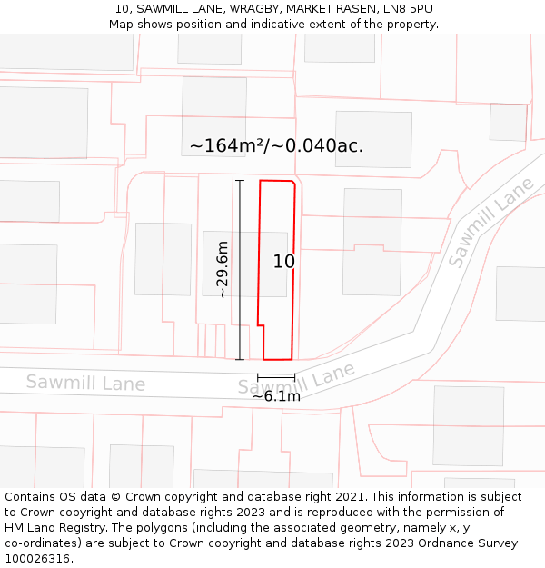 10, SAWMILL LANE, WRAGBY, MARKET RASEN, LN8 5PU: Plot and title map