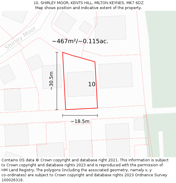 10, SHIRLEY MOOR, KENTS HILL, MILTON KEYNES, MK7 6DZ: Plot and title map