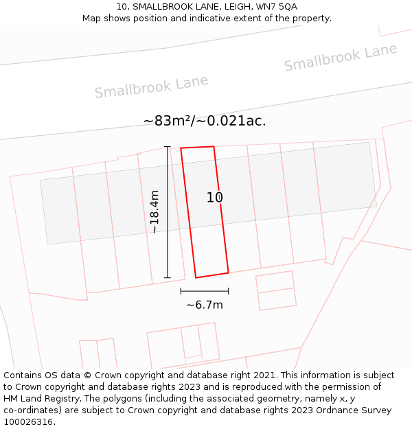 10, SMALLBROOK LANE, LEIGH, WN7 5QA: Plot and title map