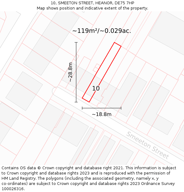 10, SMEETON STREET, HEANOR, DE75 7HP: Plot and title map