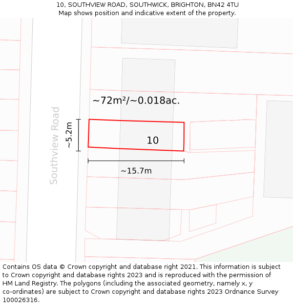 10, SOUTHVIEW ROAD, SOUTHWICK, BRIGHTON, BN42 4TU: Plot and title map