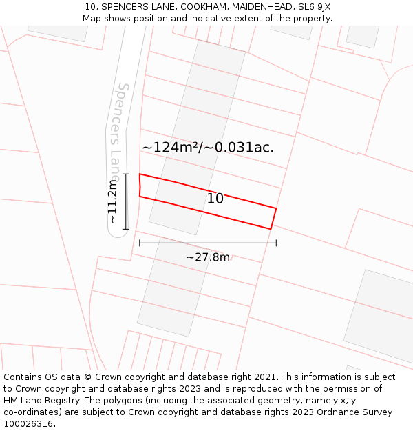 10, SPENCERS LANE, COOKHAM, MAIDENHEAD, SL6 9JX: Plot and title map