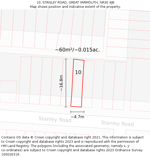 10, STANLEY ROAD, GREAT YARMOUTH, NR30 4JB: Plot and title map