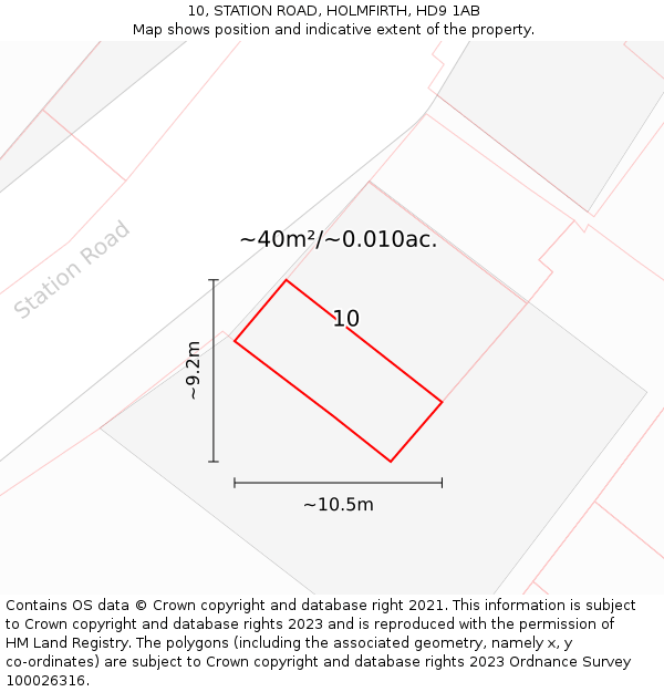 10, STATION ROAD, HOLMFIRTH, HD9 1AB: Plot and title map