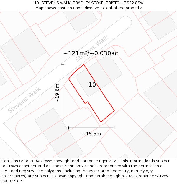 10, STEVENS WALK, BRADLEY STOKE, BRISTOL, BS32 8SW: Plot and title map