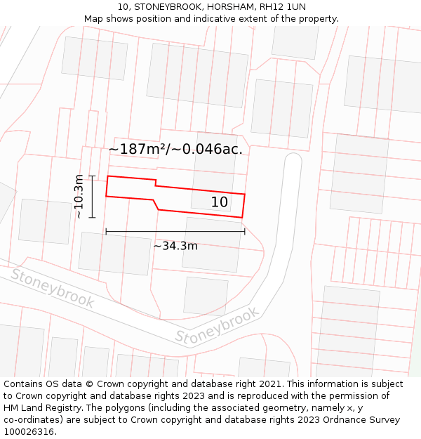 10, STONEYBROOK, HORSHAM, RH12 1UN: Plot and title map