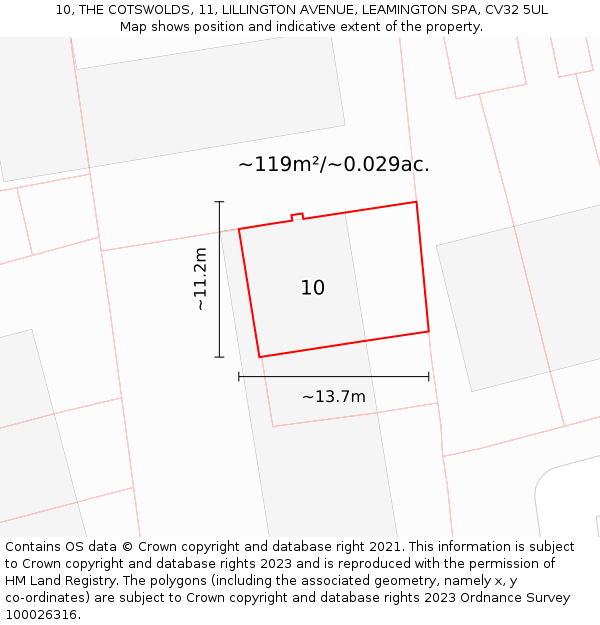 10, THE COTSWOLDS, 11, LILLINGTON AVENUE, LEAMINGTON SPA, CV32 5UL: Plot and title map