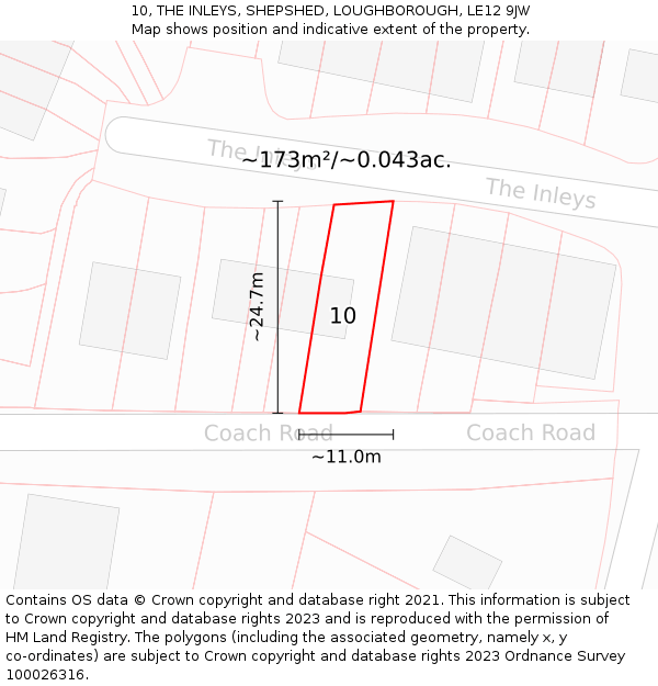 10, THE INLEYS, SHEPSHED, LOUGHBOROUGH, LE12 9JW: Plot and title map