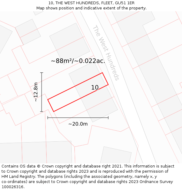 10, THE WEST HUNDREDS, FLEET, GU51 1ER: Plot and title map