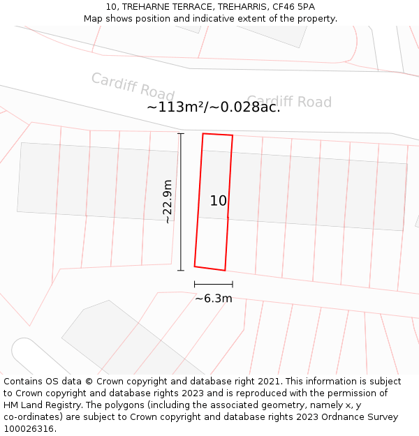 10, TREHARNE TERRACE, TREHARRIS, CF46 5PA: Plot and title map