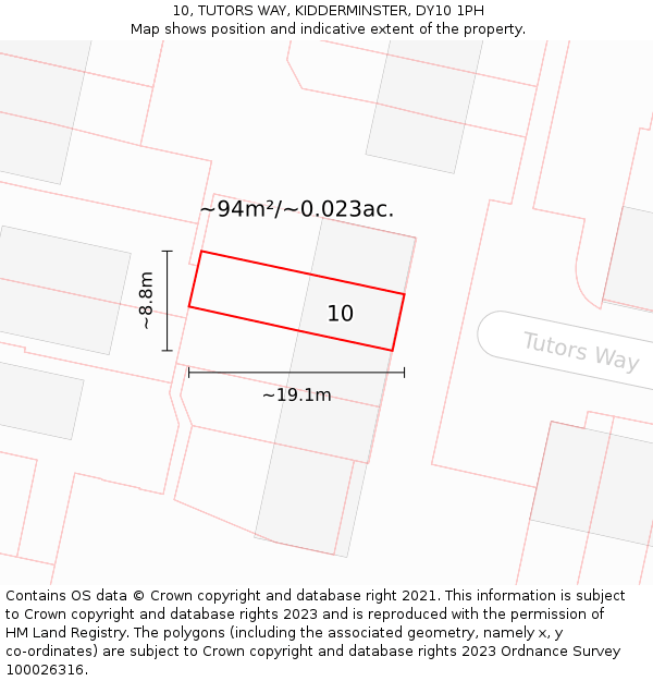 10, TUTORS WAY, KIDDERMINSTER, DY10 1PH: Plot and title map