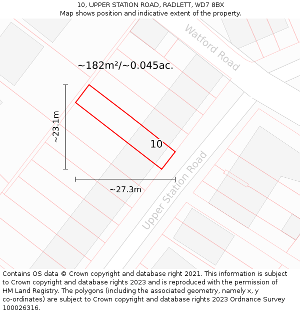 10, UPPER STATION ROAD, RADLETT, WD7 8BX: Plot and title map