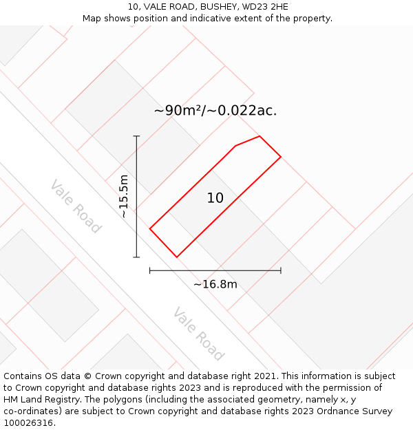 10, VALE ROAD, BUSHEY, WD23 2HE: Plot and title map