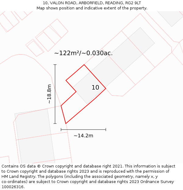 10, VALON ROAD, ARBORFIELD, READING, RG2 9LT: Plot and title map