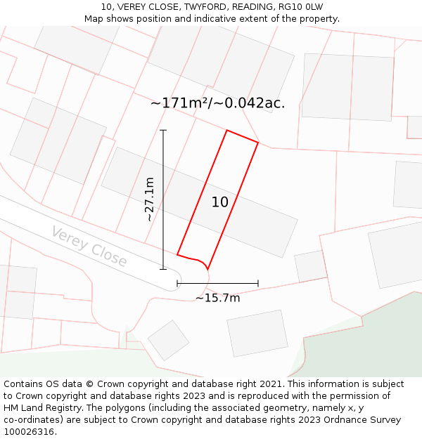 10, VEREY CLOSE, TWYFORD, READING, RG10 0LW: Plot and title map